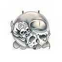 Cats laying inside skull tattoo design idea