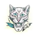 Cats laying inside skull tattoo design idea