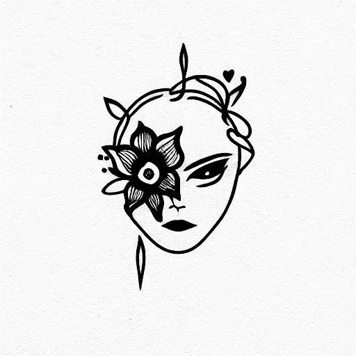 womens two face artwork with flowers tattoo design idea