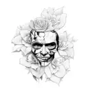 two face artwork with flowers tattoo design idea