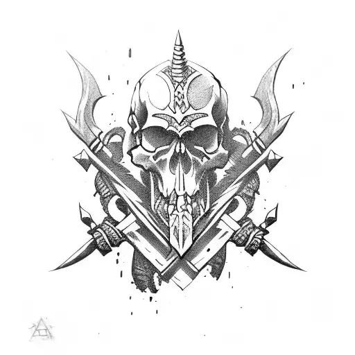 barbarian skull tribal medieval tattoo design idea