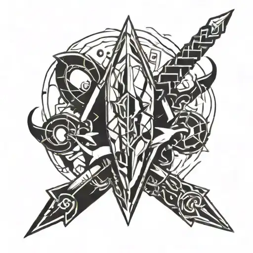a Crystal shard and an energy sword piercing tattoo design idea