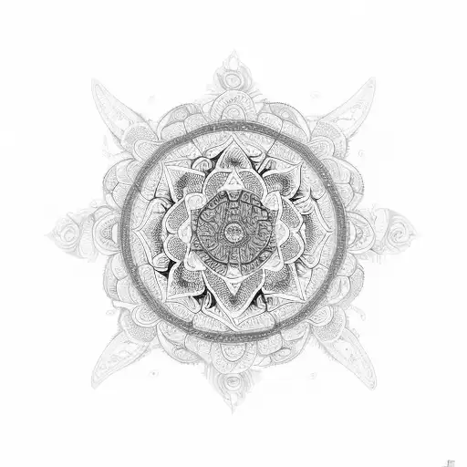 An intricate mandala design with vibrant colors representing the balance of energy and karma tattoo design idea