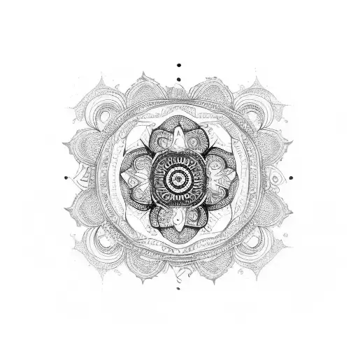 An intricate mandala design with vibrant colors representing the balance of energy and karma tattoo design idea