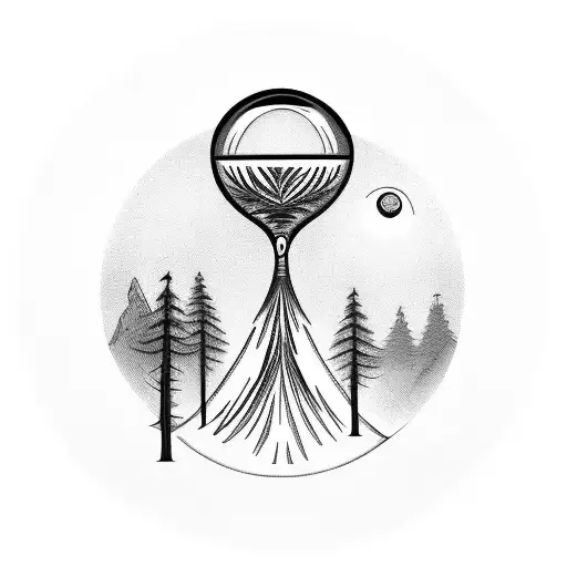 Hourglass with father and sun walking with tree round  tattoo design idea