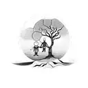 Hourglass with father and son walking inside the hour glass with a tree wrapped round the hourglass tattoo design idea