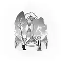 Hourglass with father and son walking inside the hour glass with a tree wrapped round the hourglass tattoo design idea