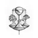 Hourglass with father and son walking inside the hour glass with a tree wrapped round the hourglass tattoo design idea
