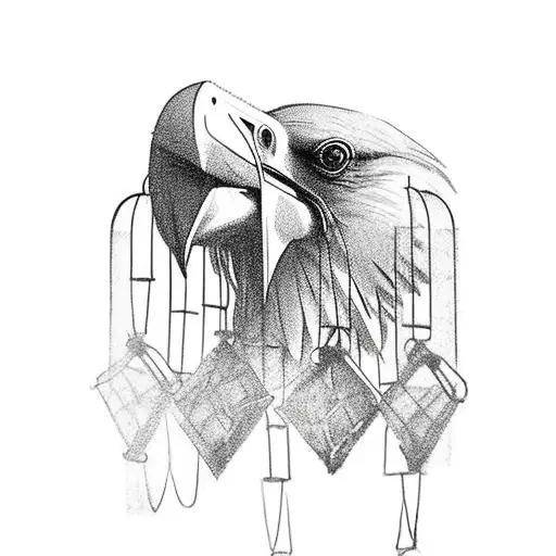 Caged Raven & Broken Chains: A raven, which is often seen as a symbol of mystery and a harbinger of transformation, trap tattoo design idea