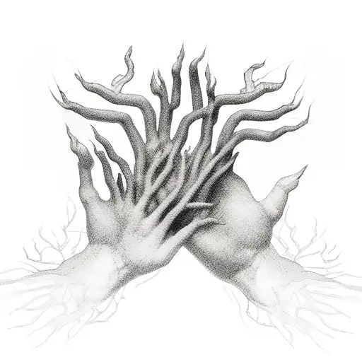 Ghostly Hands & Flaming Heart: Ethereal, ghostly hands reaching upwards from the abyss, trying to clutch a heart that's  tattoo design idea