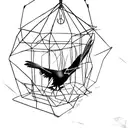 Caged Raven & Broken Chains: A raven, which is often seen as a symbol of mystery and a harbinger of transformation, trap tattoo design idea