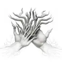 Ghostly Hands & Flaming Heart: Ethereal, ghostly hands reaching upwards from the abyss, trying to clutch a heart that's  tattoo design idea