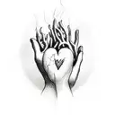 Ghostly Hands & Flaming Heart: Ethereal, ghostly hands reaching upwards from the abyss, trying to clutch a heart that's  tattoo design idea
