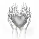 Ghostly Hands & Flaming Heart: Ethereal, ghostly hands reaching upwards from the abyss, trying to clutch a heart that's  tattoo design idea