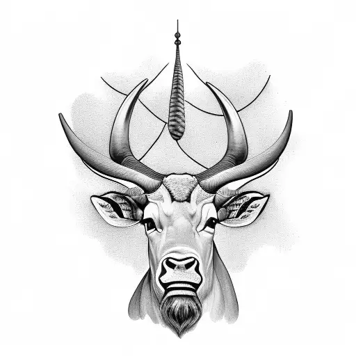 eland bull under a umbrella tree  tattoo design idea
