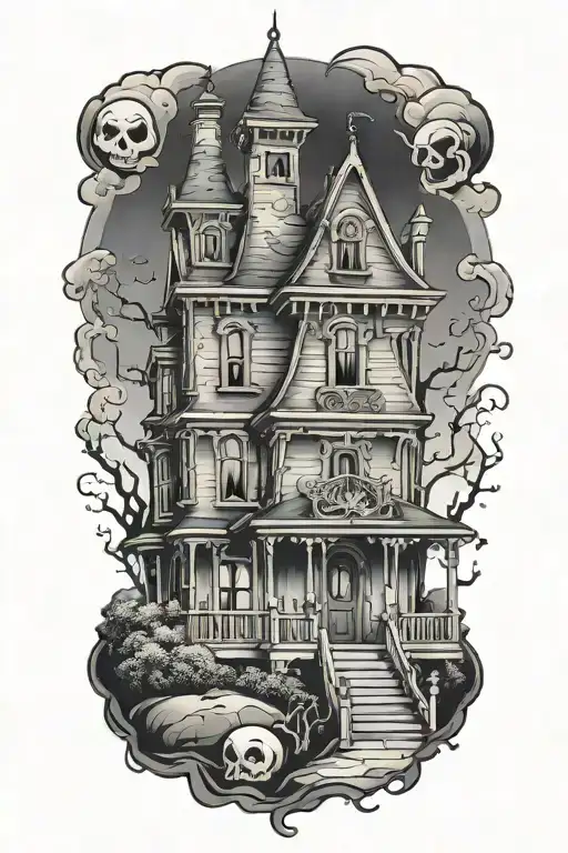 A spooky haunted house with a Disney twist tattoo design idea