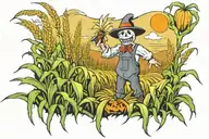 scary corn field with scare crow and ghost tattoo design idea