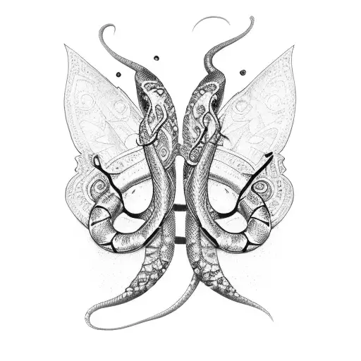 butterflies knife and snake tattoo design idea
