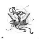 butterflies knife and snake tattoo design idea