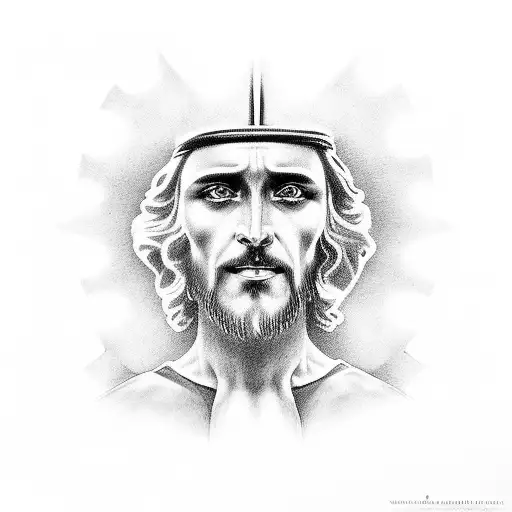 Jesus y el diablo tocándose la mano tattoo design idea