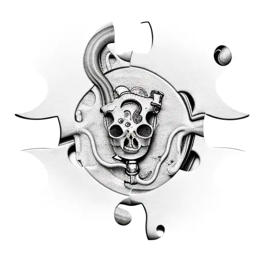 Puzzle piece, mechanical bone, blood tattoo design idea