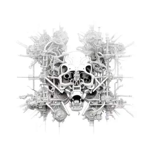 open skin where you can see mechanical bones and electronics tattoo design idea