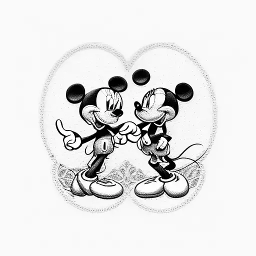 mickey and minnie in a heart tattoo design idea