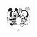 mickey and minnie in a heart tattoo design idea