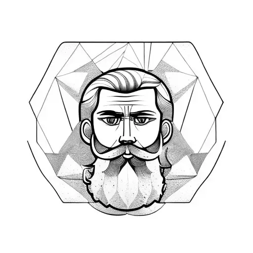DESIGN OF A STOIC PERSON WITH A BEARD AND MUSCLED WHO BALANCES COURAGE, TEMPERANCE, WISDOM AND JUSTICE tattoo design idea