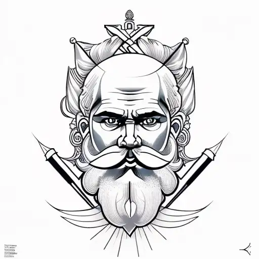DESIGN OF A STOIC PERSON WITH A BEARD AND MUSCLED WHO BALANCES COURAGE, TEMPERANCE, WISDOM AND JUSTICE tattoo design idea