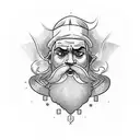 DESIGN OF A STOIC PERSON WITH A BEARD AND MUSCLED WHO BALANCES COURAGE, TEMPERANCE, WISDOM AND JUSTICE tattoo design idea