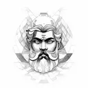 DESIGN OF A STOIC PERSON WITH A BEARD AND MUSCLED WHO BALANCES COURAGE, TEMPERANCE, WISDOM AND JUSTICE tattoo design idea