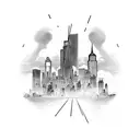 I want a telephone pole in the middle with the left side being the NYC skyline and the right side of the pole being a re tattoo design idea