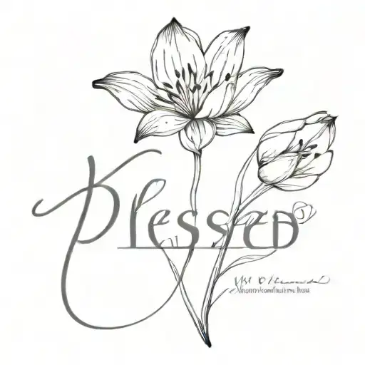 word blessed with lily on one side and tulip on the other aide tattoo design idea