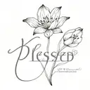 word blessed with lily on one side and tulip on the other aide tattoo design idea