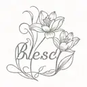 word blessed with lily on one side and tulip on the other aide tattoo design idea
