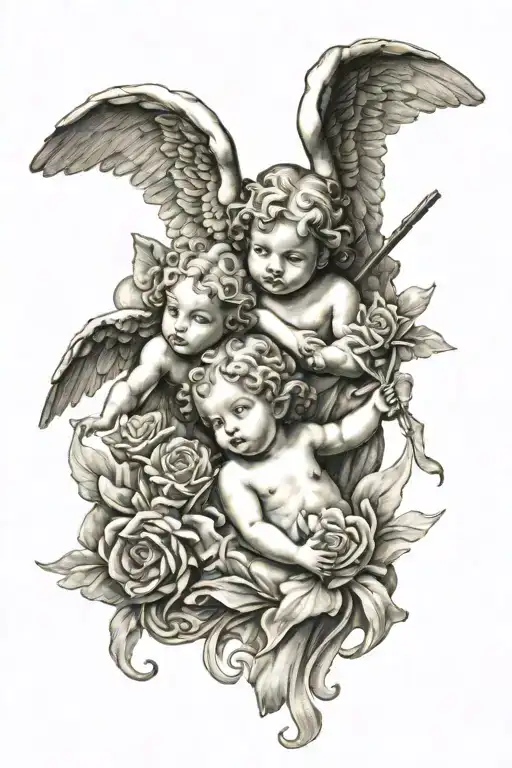 angels, cherubs, all flow together tattoo design idea