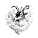 A mystical black goat surrounded by swirling smoke and coffee beans tattoo design idea
