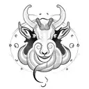 A mystical black goat surrounded by swirling smoke and coffee beans tattoo design idea