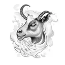 A mystical black goat surrounded by swirling smoke and coffee beans tattoo design idea