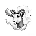 A mystical black goat surrounded by swirling smoke and coffee beans tattoo design idea