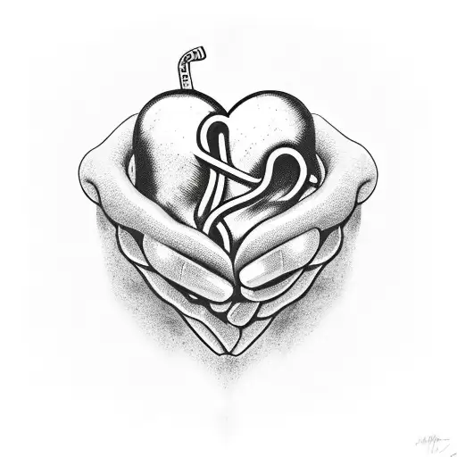 intertwined human heart and hand grenade tattoo design idea
