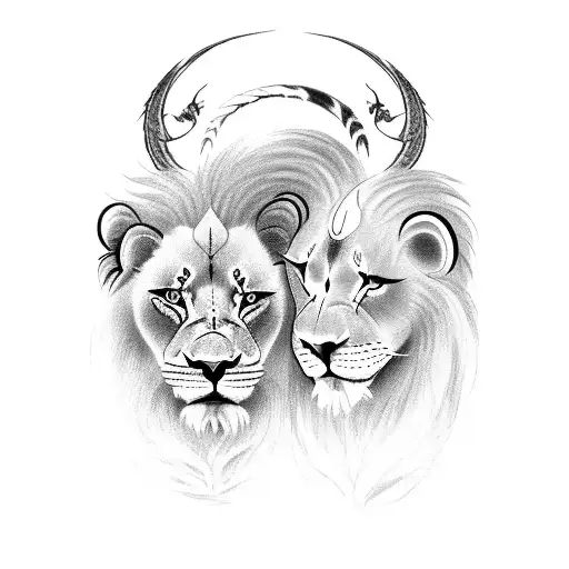 A fierce lion and a gentle lamb standing side by side, representing the bond between brothers tattoo design idea