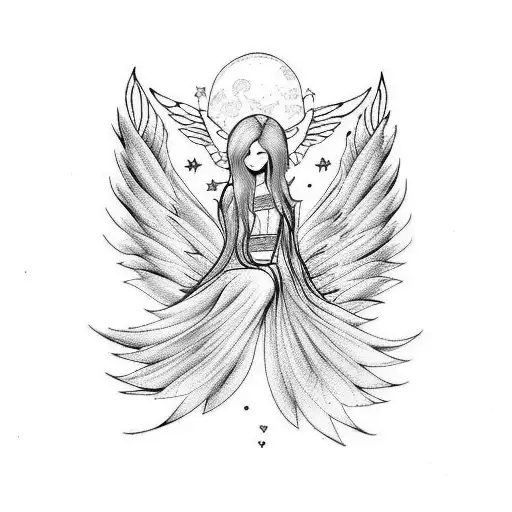 Moon,fairy,wings tattoo design idea