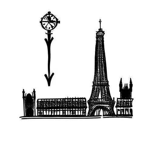 big ben, Tour Eiffel, duomo di Milano tattoo design idea
