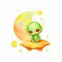 baby alien and spaceship from the moon tattoo design idea
