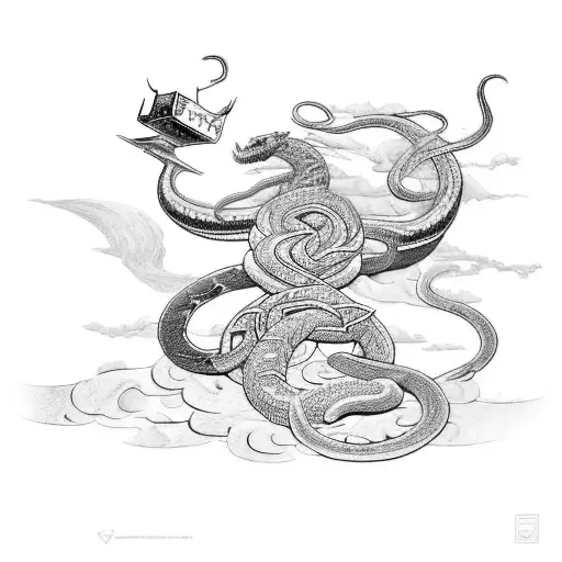 A fierce battle between Thor and Jormungandr, the World Serpent tattoo design idea