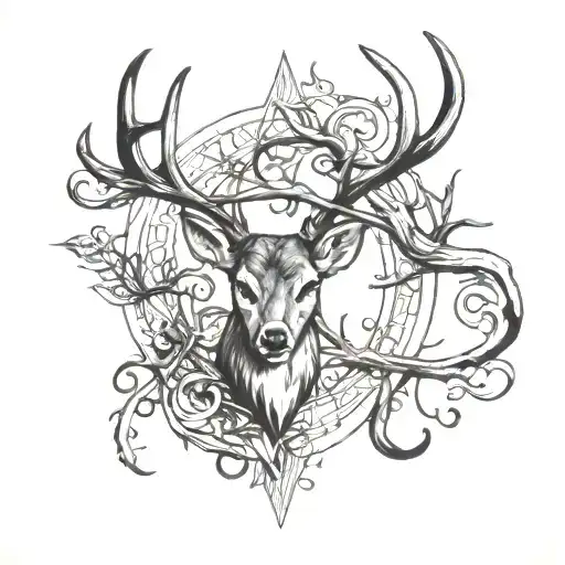 deer antlers in shape of hunting bow tattoo design idea