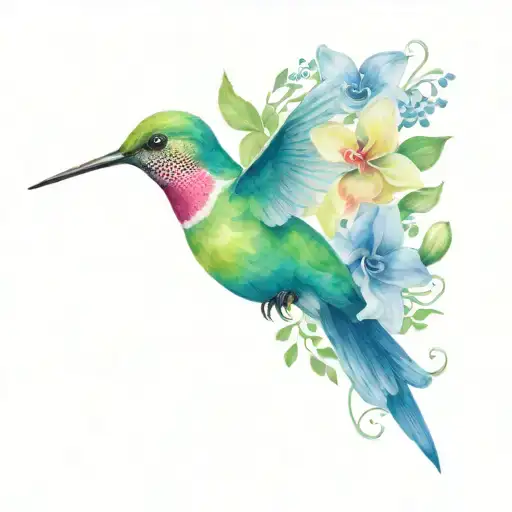 mandala design featuring hummingbird, trumpet flowers, orchid, and delphinium  tattoo design idea