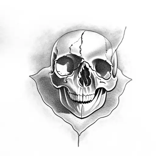 anatomical skull with a heart in its jaws tattoo design idea